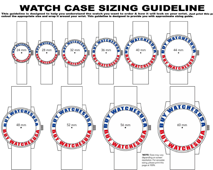 Watch Dimensions Chart